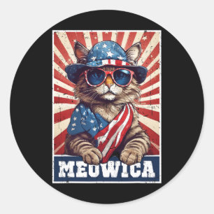 Meowica 4th of juli kat Amerikaanse vlag kat grapp Ronde Sticker