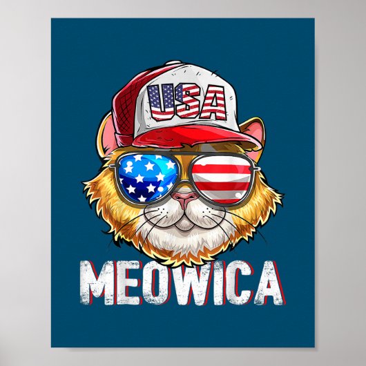 Meowica American Flag Cat 4 juli Trucker Hat Poster (Voorkant)