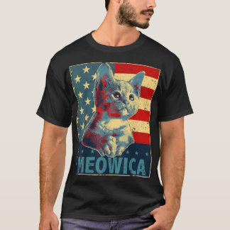 Meowica Cat 4 juli Patriotic American Flag Gi T-shirt