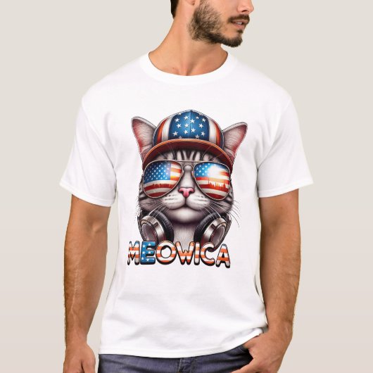 Meowica Cat 4 juli Shirt – Patriottische kattenlie (Voorkant)