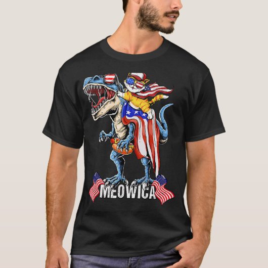 Meowica Cat 4th van juli Patriottische Amerikaanse T-shirt (Voorkant)