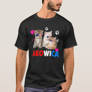 Meowica Cat America vlag bril 4 juli T-shirt