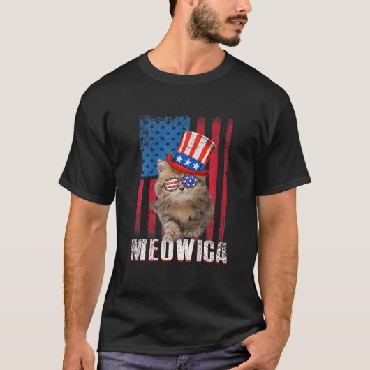 Meowica Cat American Flag Patriotic 4e juli Ki T-shirt (Voorkant)