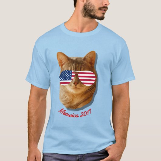 Meowica Cat American Flag T T-shirt (Voorkant)