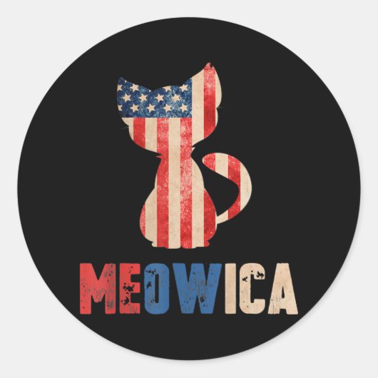 Meowica Cat Kitty Lovers American Flag 4th Of Ronde Sticker (Voorkant)