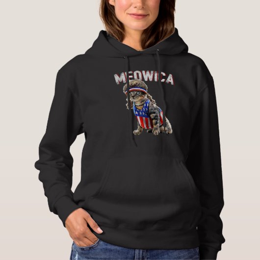 Meowica Cat Mullet, Amerikaans vlaggenpatriottisch Hoodie (Voorkant)