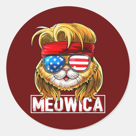 Meowica Cat Mullet, Amerikaans vlaggenpatriottisch Ronde Sticker (Voorkant)
