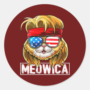 Meowica Cat Mullet, Amerikaans vlaggenpatriottisch Ronde Sticker