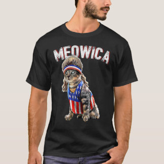 Meowica Cat Mullet, Amerikaans vlaggenpatriottisch T-shirt