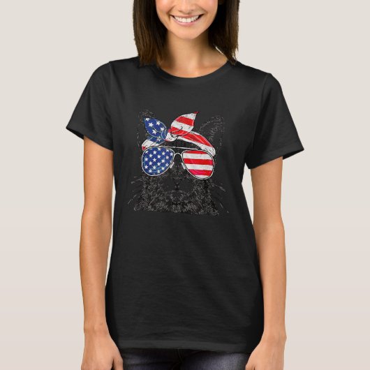 Meowica Cat Patriotic op 4 juli Kitten America Gla T-shirt (Voorkant)