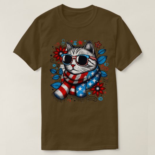 meowica cat Sunbril american flag 4th of julm T-shirt (Design voorkant)