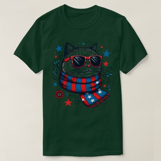 meowica cat Sunbril american flag 4th of julm T-shirt (Design voorkant)