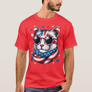 meowica cat Sunbril american flag 4th of julm T-shirt