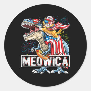 Meowica Cat T Rex Dinosaurus 4 juli Amerikaanse FL Ronde Sticker