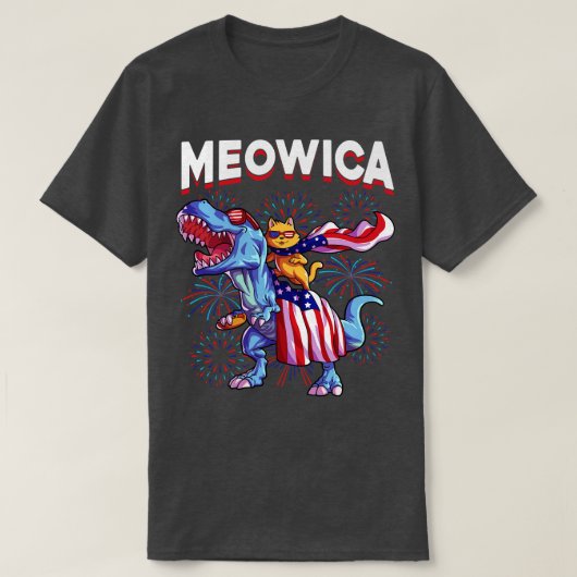 Meowica Cat TRex Funny 4th van juli Kinder Meisjes T-shirt (Design voorkant)