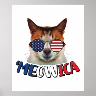 Meowica Cat USA 4 juli Cat Lover Funny Poster