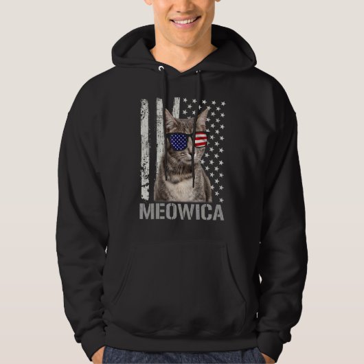 Meowica Cat Vierde 4 juli Patriottisch USA Ameri Hoodie (Voorkant)