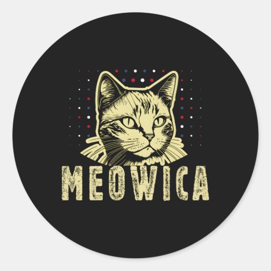 Meowica Kat 4th Juli Zonnebril Merica Kat Amerika Ronde Sticker (Voorkant)