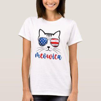 Meowica Kat Kittens VS Vlag Zonnebril Patriottisch T-shirt