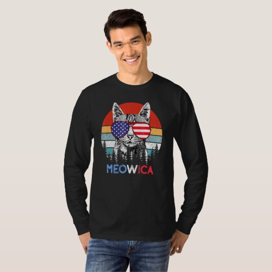  meowica kat merica schattig 4th van juli amerika t-shirt (Voorkant volledig)