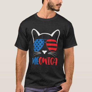 Meowica Kat Met Amerikaanse Vlag Zonnebril Usa Ind T-shirt