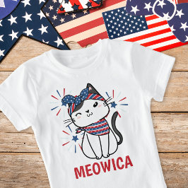 "Meowica" Kat rood, wit en blauw T-shirt