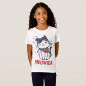 "Meowica" Kat rood, wit en blauw T-shirt (Voorkant volledig)