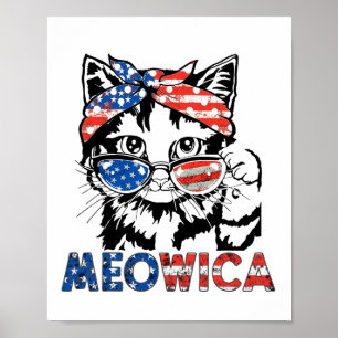 Meowica Kat Zonnebril Amerikaanse Vlag 4 Juli Meri Poster