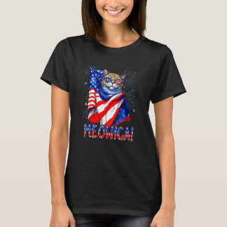 MEOWICA Kat Zonnebril Kat Merica Amerikaanse Vlag  T-shirt