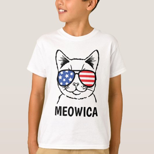 Meowica Kinder Shirt, Funny Cat, Patriotic, 4 juli T-shirt (Voorkant)