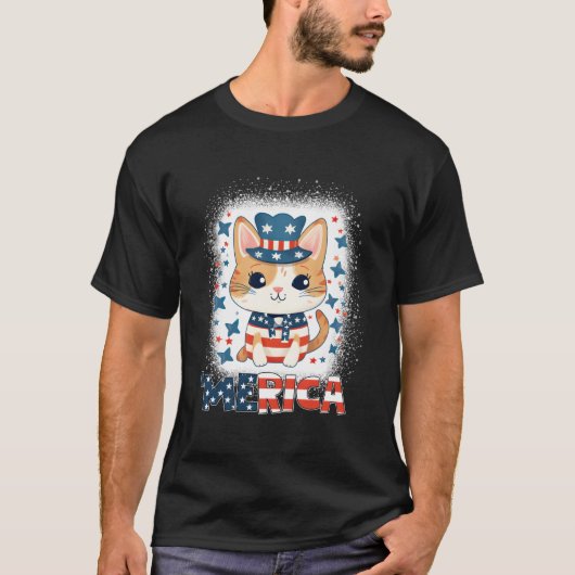 Meowica Patriotic Cat 4Th Of July Fireworks Merica T-shirt (Voorkant)