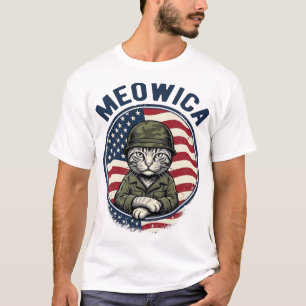 Meowica Patriottische Kat Vintage Gravure Shirt De