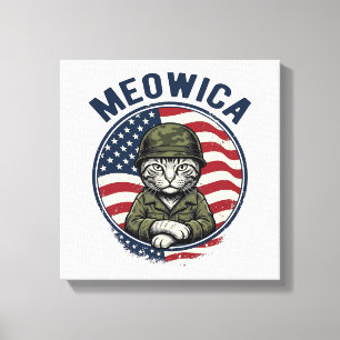Meowica Patriottische Kat Vintage Gravure Shirt De Canvas Afdruk