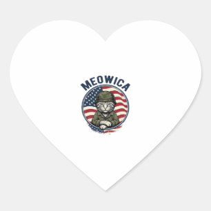 Meowica Patriottische Kat Vintage Gravure Shirt De Hart Sticker
