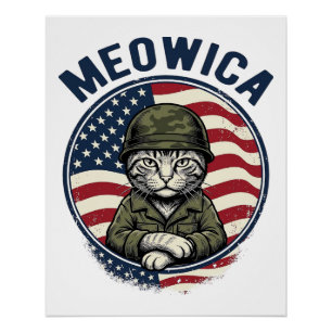 Meowica Patriottische Kat Vintage Gravure Shirt De Perfect Poster