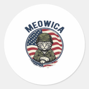 Meowica Patriottische Kat Vintage Gravure Shirt De Ronde Sticker