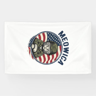 Meowica Patriottische Kat Vintage Gravure Shirt De Spandoek