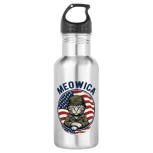 Meowica Patriottische Kat Vintage Gravure Shirt De Waterfles