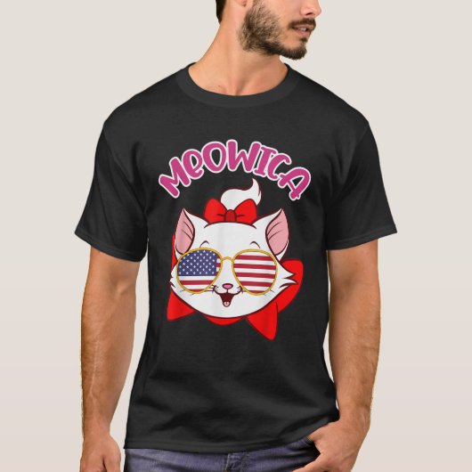 Meowica schattige kat sunglass USA Patriotic op 4  T-shirt (Voorkant)