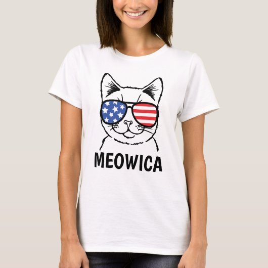 Meowica Shirt, Funny Cat, Patriotic, 4 juli T-shirt (Voorkant)