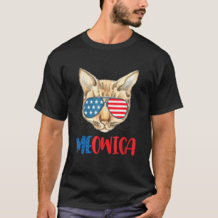 Meowica Tabby Kat Met Amerikaanse Vlag Zonnebril U T-shirt
