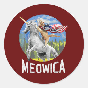 Meowica Unicorn Cat American Flag Patriotic 4th Ronde Sticker