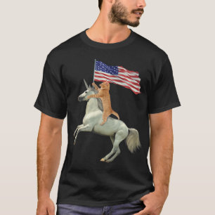 Meowica Unicorn Cat Funny Juli 4e vlag T-shirt