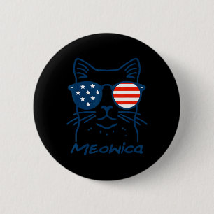 Meowica USA Amerika Kat 4 juli Grappig Patriottisc Ronde Button 5,7 Cm