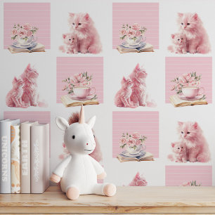 Meowical Books & Stripes: Roze Peel en Stick Behang