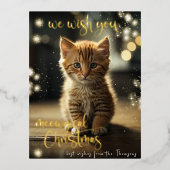 Meowicical Kerstmis Goud Pet Kat Foto Folie Feestdagen Briefkaart (Voorkant)