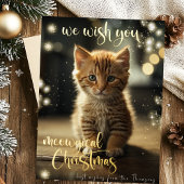 Meowicical Kerstmis Goud Pet Kat Foto Folie Feestdagen Briefkaart