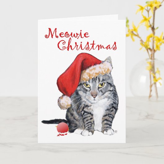 Meowie Kerstmis Cat Kaart (Gele Bloem)