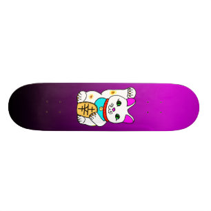 MEOWIEN LUCKY CAT MANEKI NEKO FUSCHIA / BLACK SKATEBOARD
