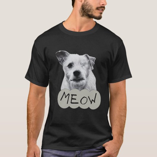 Meowing black and white one eyed dog t-shirt (Voorkant)
